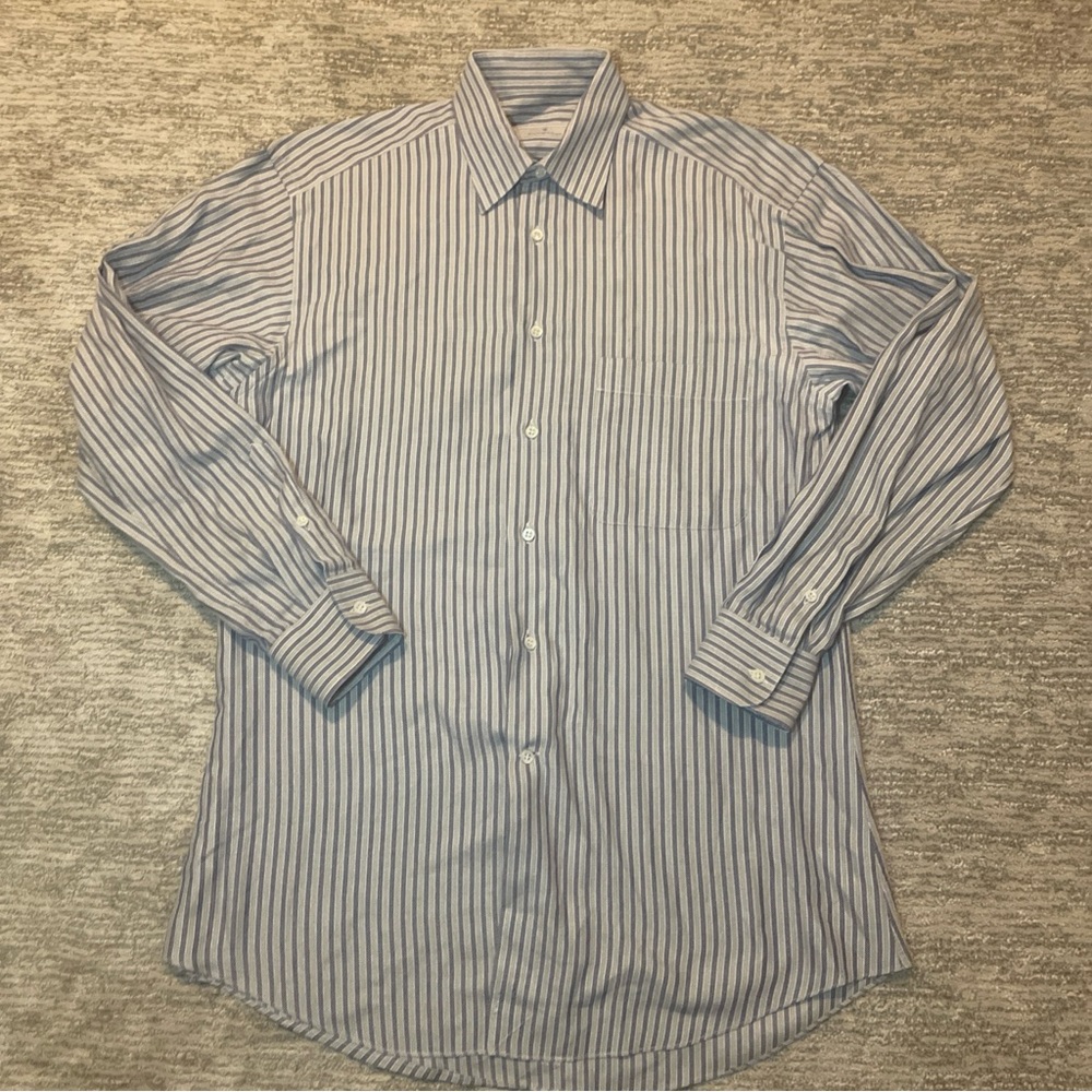 Ermenegildo Zegna Shirt Men's Purple Striped Long Sleeve Size 38/15 100% Cotton